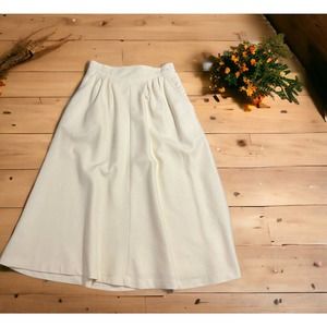 Vintage Casablanca 100% Wool Winter Fall Skirt Cream White Pleats Sz 6 EUC